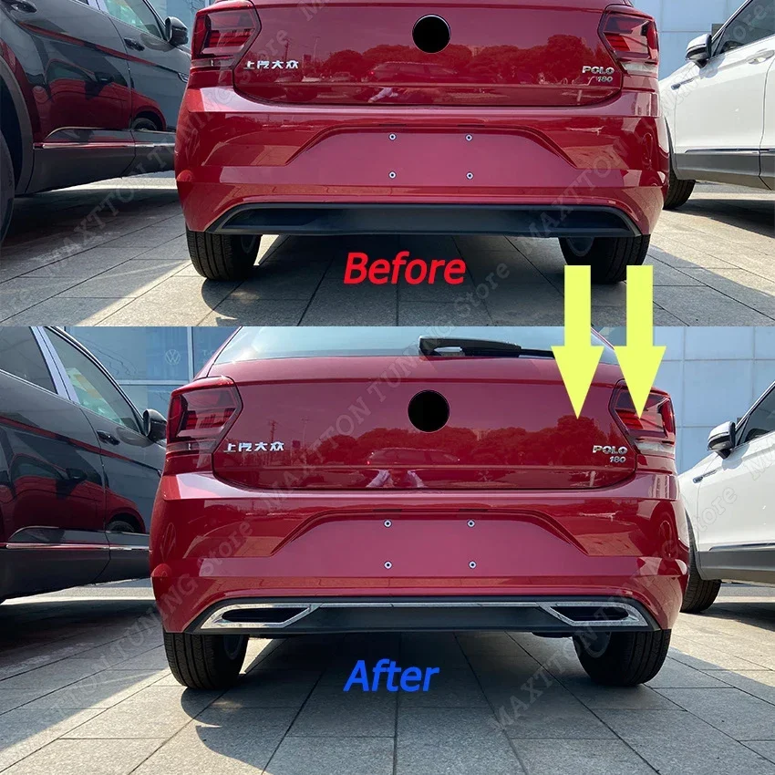 3Pcs Rear Bumper Diffuser Lip Spoiler Air outlet Exhaust Strip Trim For Volkswagen For VW Polo 6 MK6 2017-2021 Pre-facelift ABS