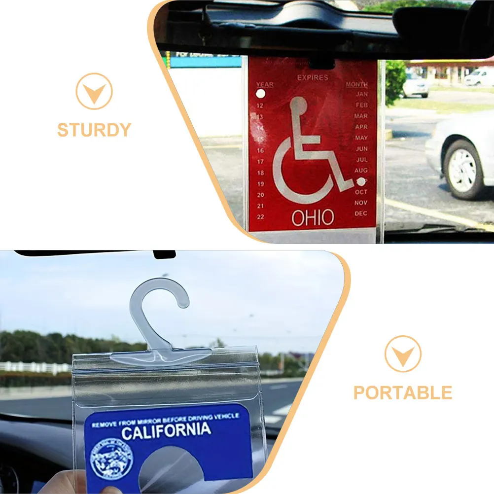 

5pcs Handicap Placard Holder Transparent Parking Permit Holder For Car Built-In Hook Disabled Storage Bag For Small Items