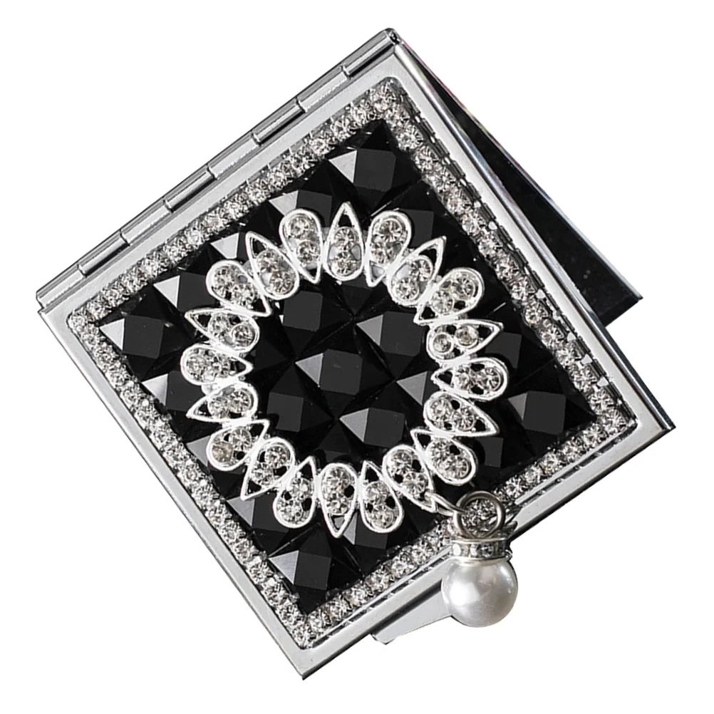 Espejo de tocador plegable, pequeño, doble cara, diamantes de imitación, maquillaje portátil, lente de cristal, Metal, Miss Carry