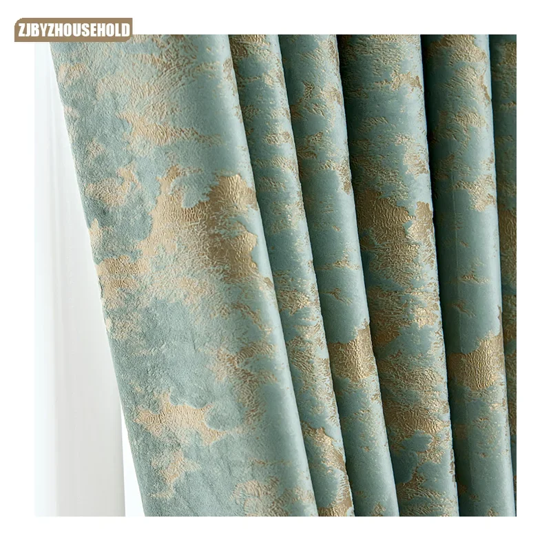 

Customized Mediterranean American Retro Green Bronzing Flannel Velvet Curtains for Living Room Bedroom Window Curtains