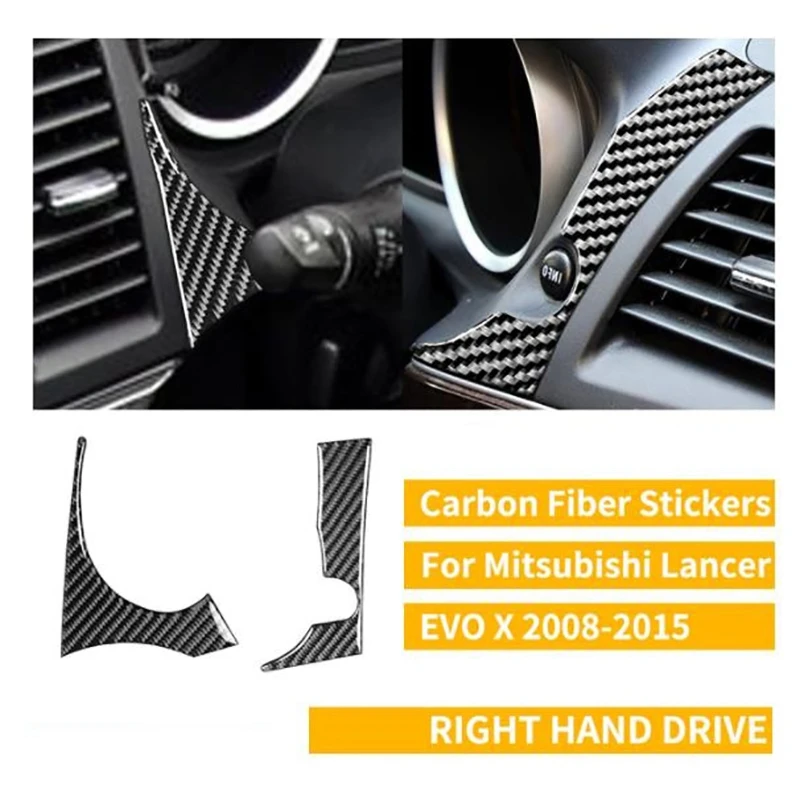 For Mitsubishi Lancer EVO 2008-2015 Both Side of Speedometer Carbon Fiber Sticker INFO Button Cover Trim Accessories