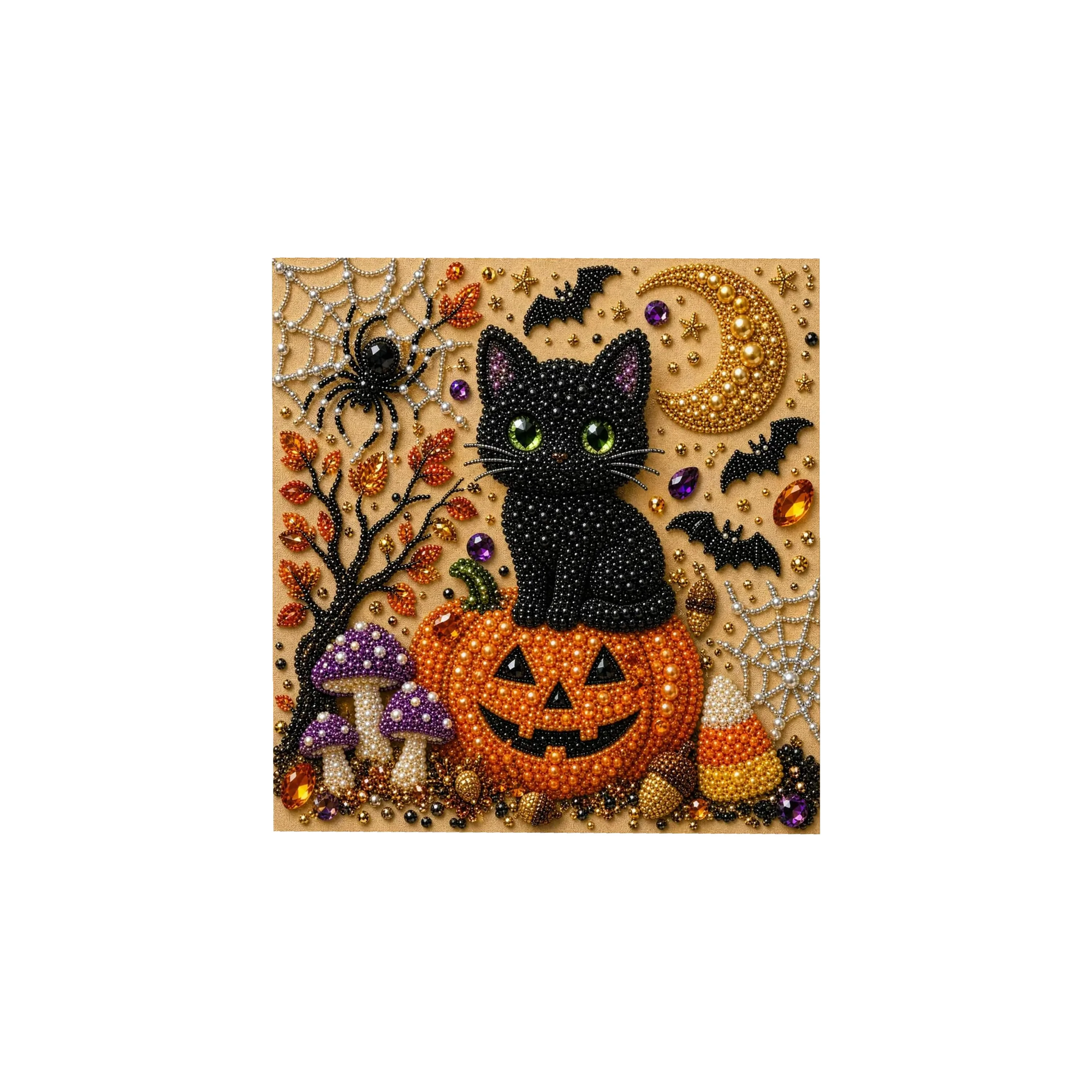 Halloween DIY Diamond Pearl Painting Kit Black Cat Pumpkin 3D Handmade Craft Wall Home Decor