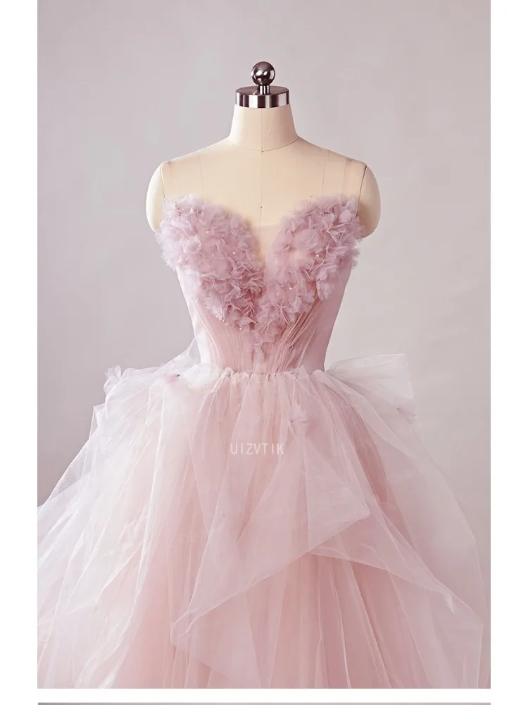 Różowe Sukienki Ślubne Damskie Elegancka Siateczka Sukienka na Zaręczyny Toast Zdjęcia Sesja Fotograficzna Modna Sukienka dla Prowadzącej Pokaz Suknia Ślubna