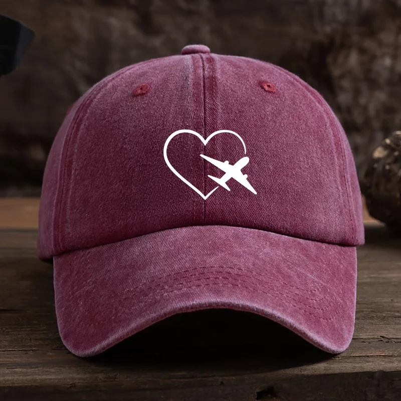 Modische Unisex-Baseballkappe mit lustigem herzförmigem Flugzeugdruck, perfekt für Outdoor-Reisen