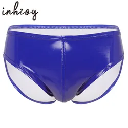 Mens Patent Leather Briefs Panties Sexy Wet Look Latex Glossy Pole Dancing Rave Party Outfit Clubwear Sissy Underwear Underpants