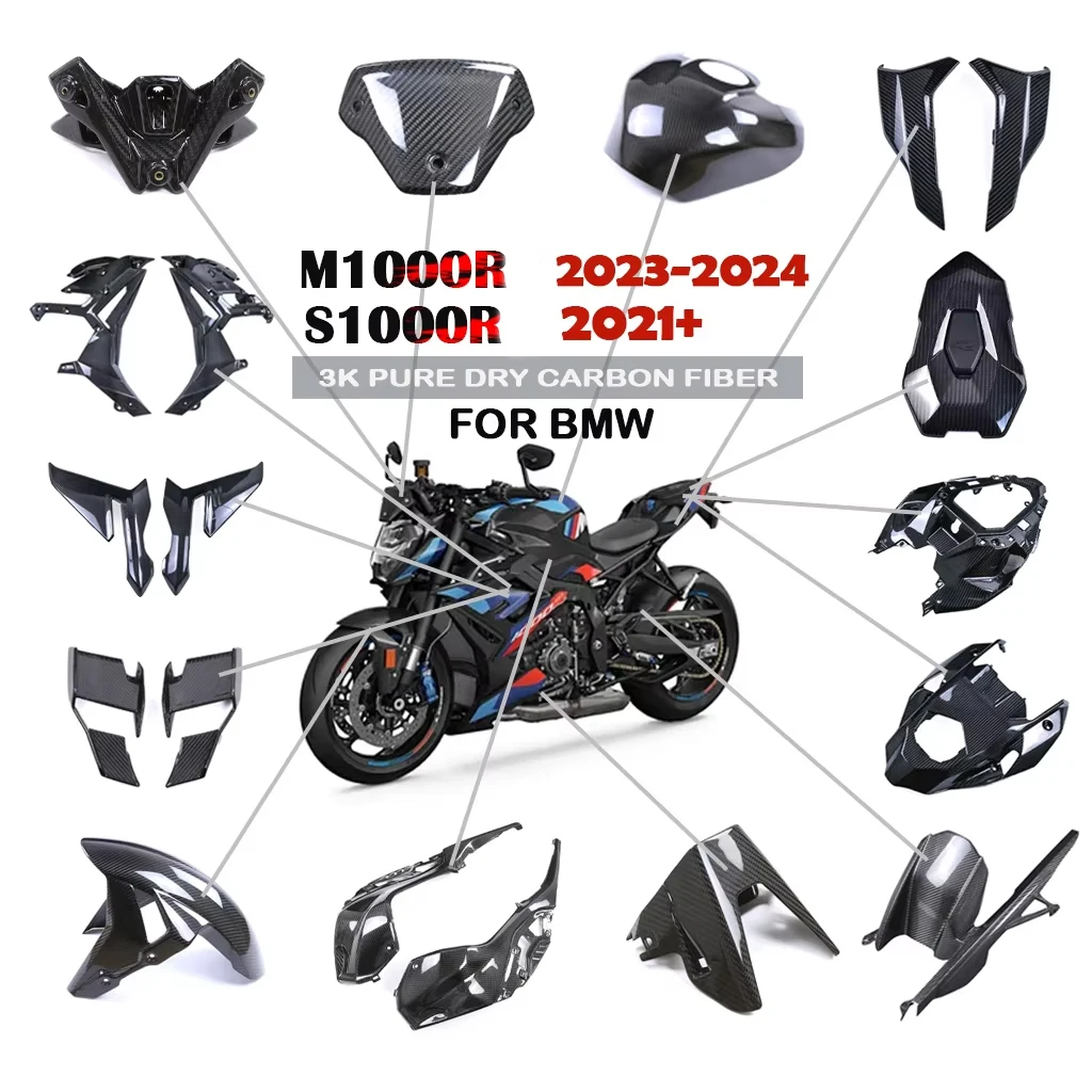

Аксессуары для мотоциклов, 3K сухое углеродное волокно, крыло, защита топливного бака, комплект обтекателя боковой панели для BMW S1000R 2021 + M1000R 2023 2024