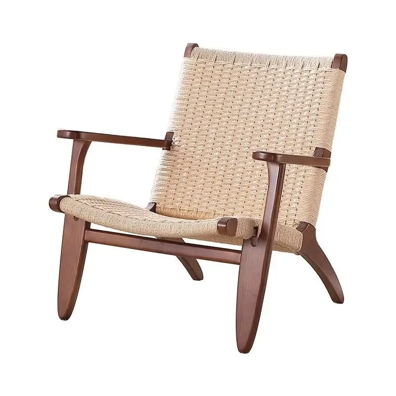 كرسي بذراعين منسوج من الخشب الصلب، كرسي أريكة فردي بسيط لغرفة المعيشة المنزلية والشرفة | كرسي مسند الظهر المريح كسول #5