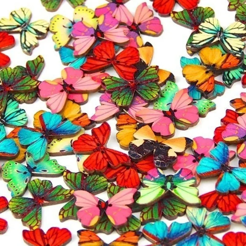 50pcs Butterfly Wooden Buttons Mixed Suitable for Sewing and Scrapbooking Sewing Buttons for Crafts DIY