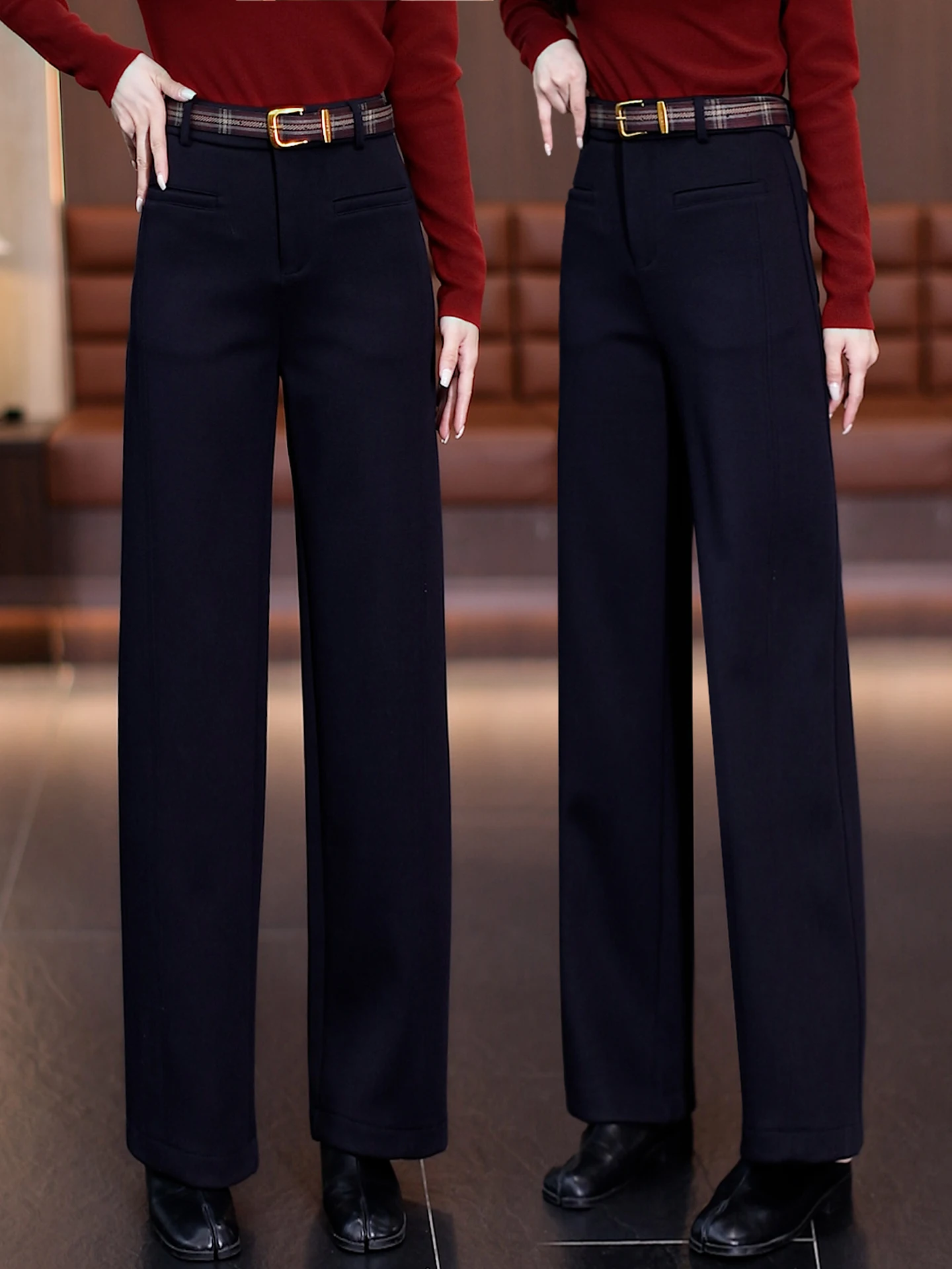 

High Waist Straight Leg Woolen Suit Pants Women Autumn Winter New Style Loose Casual Slimming Narrow Version Wide Leg Rice No...