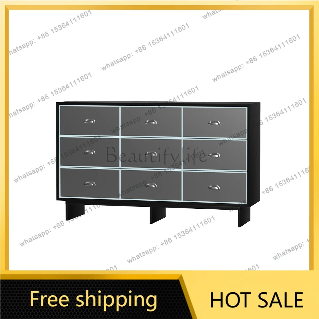 YJ Bauhaus Vintage Stainless Steel Mirror Lacquered 9 Drawer Cabinet Dopamine Color Customizable Side Storage Table