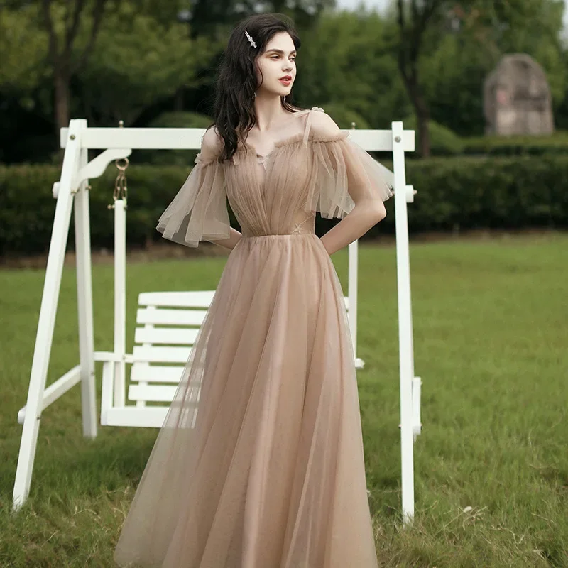 Fada temperamento vestido, banquete fino, vestido de dama de honra, grupo irmã, casamento, primavera, novo