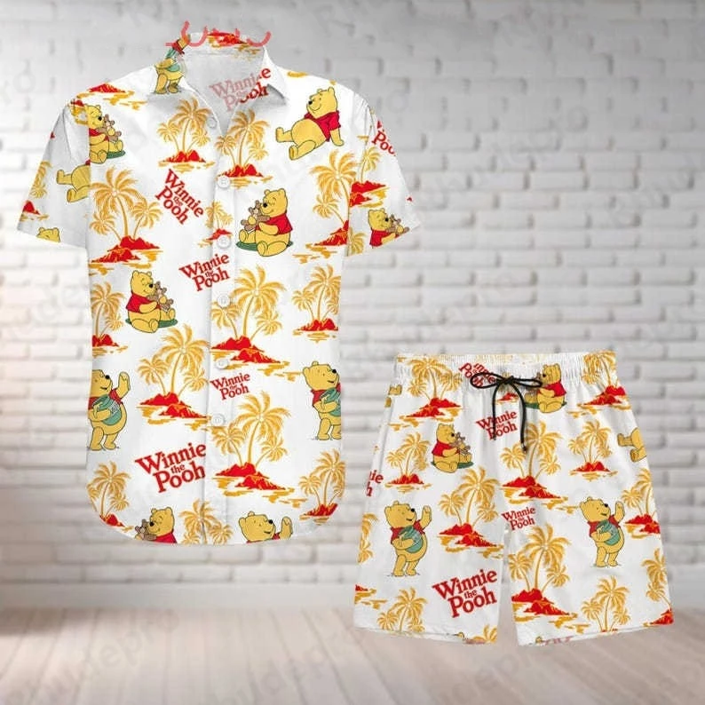 

Disney Winnie The Pooh Men Women Hawaiian Shirt Pooh Bear Summer Short Character Tropical Beach Shirt Running Shorts