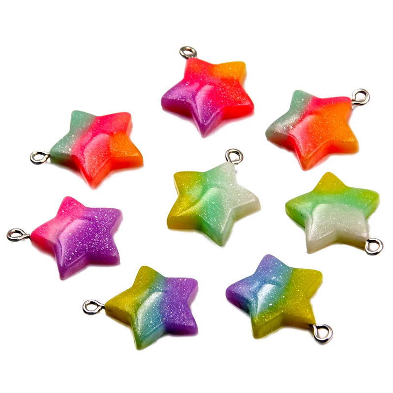 10Pcs 20*24mm 4 Color Gradual Star Resin Earring Charms Diy Findings 3D Phone Keychain Bracelets Pendant For Jewelry Making