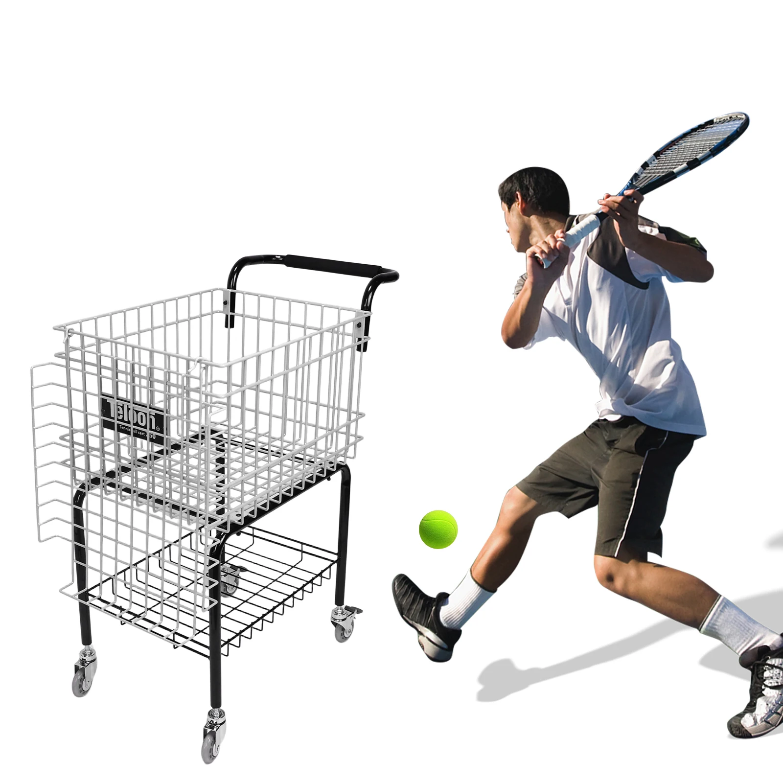 

Training Ball Pickup Basket with Wheel Foldable Tennis Cart Holds 350 Balls Wheeled Tennis Ball Hopper Basket Carrier Gatherer
