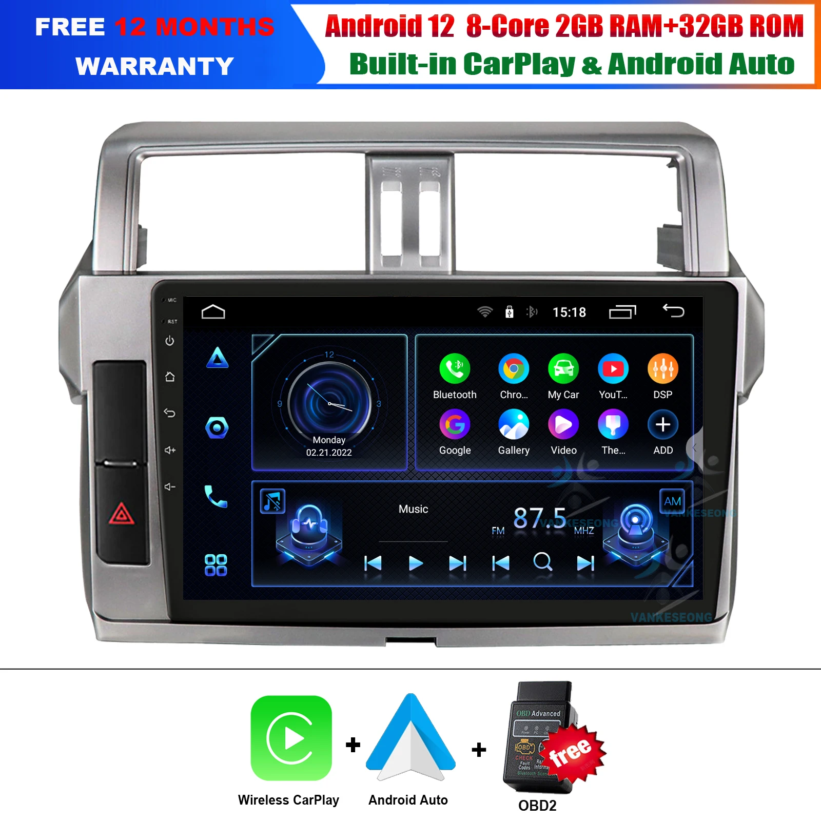 

9" Android 12 CarPlay Android Auto Car Multimedia Stereo Player For Toyota Land Cruiser Prado 150 2013-2017 GPS Radio Sat Navi