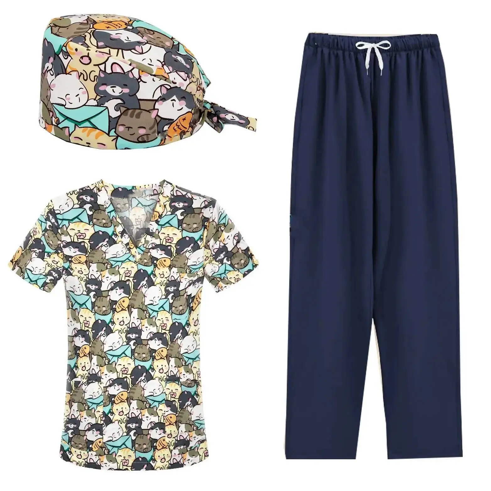 Dierenkliniek Dierenarts Werkuniformen Vrouwen Verpleegkundige Accessoires Dier Gedrukt Ziekenhuis Arts Verpleging T-shirt Medische Scrubs Kleding Tops