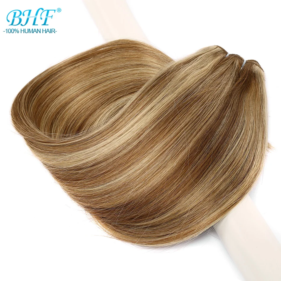 Straight Human Hair Bundles European Remy Human Hair Weaves Sew In Weft Extensions Natural Hair Brown Blonde 14\