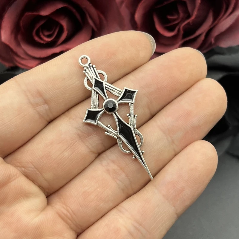 8pcs 48*22mm Alloy Enamel Gothic Satan Cross Witch Charms Pendant Designer Charms Fit Jewelry Making DIY Jewelry Findings