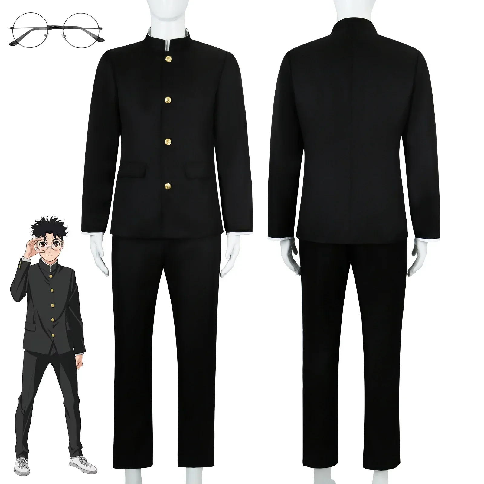 أنيمي داندادان كين تاكاكورا تأثيري حلي نظارات Okarun زي مدرسي سترة سوداء Gakuran الزي هالوين النساء الرجال الزي