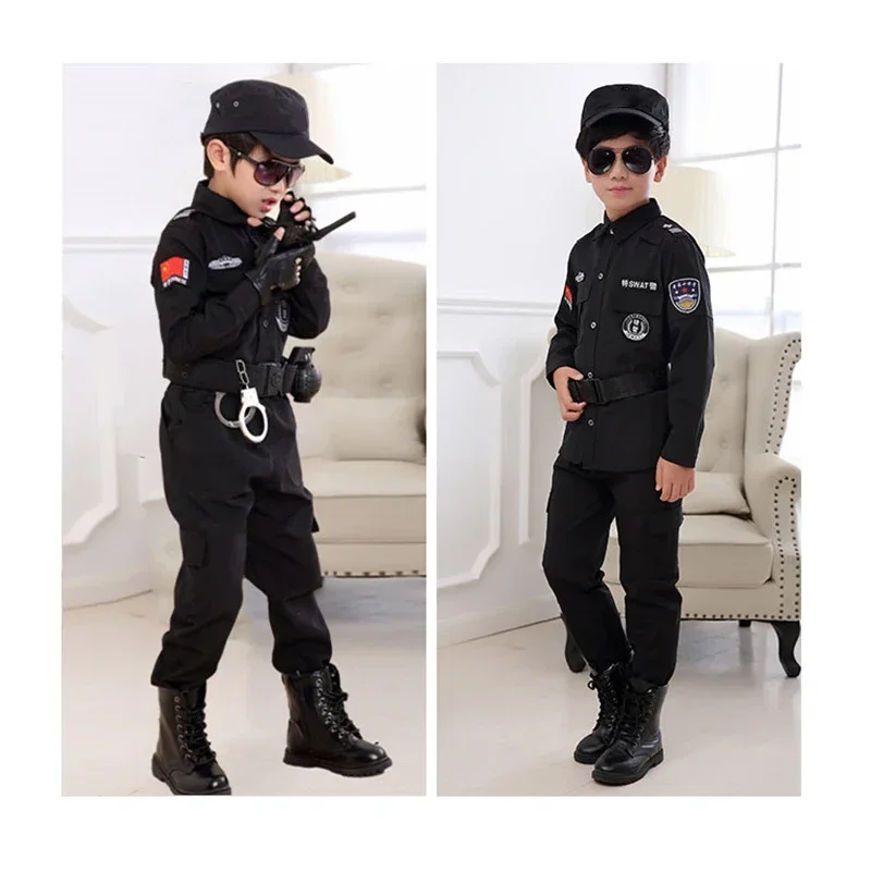 Disfraces de policía de Halloween para niños, uniforme de policía para fiesta de carnaval, conjunto de ropa de Cosplay de policías del ejército, 2024, 110-160cm