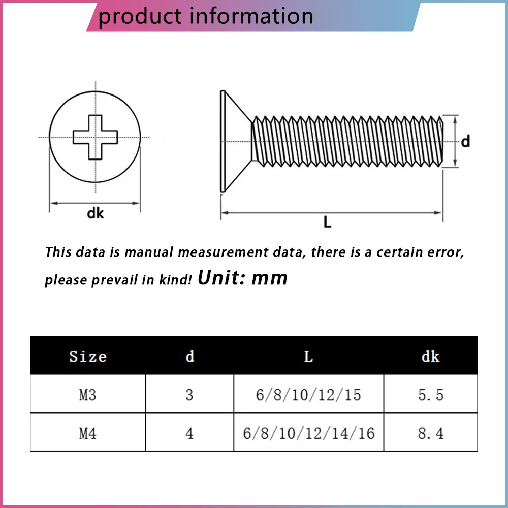 M3 M4 PC Clear Countersunk Head Phillips Screw Cross Recessed Flat Head  Acrylic Insulated Plastic Fixing Nylon Screws 30~150PCS