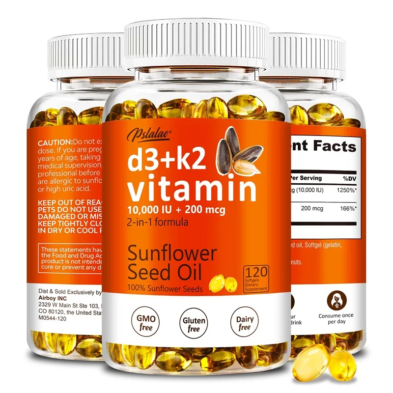 

Vitamin D3+K2 Capsules - Supports Heart and Joint Health, Strengthens Bones, Efficiently Absorbs, and Enhances The Immune System
