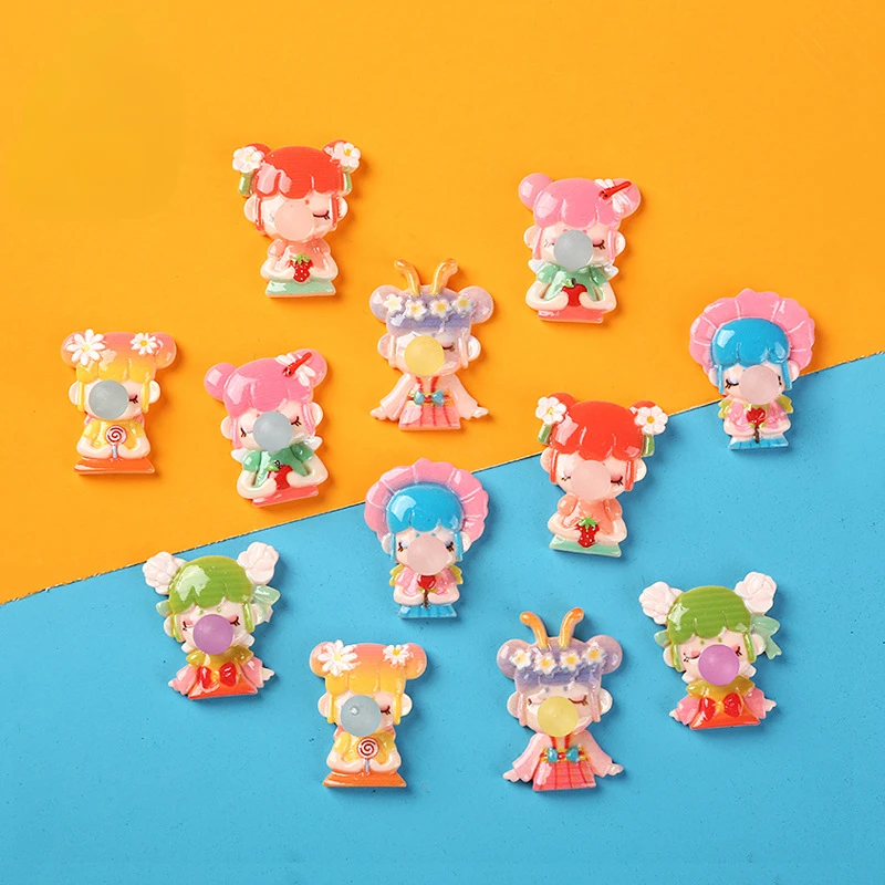10pcs Kawaii Resin Mini Bubble Princess Girs Flatback Embellishments Flat Back Charms Miniature Accessories Scrapbook Items Diy