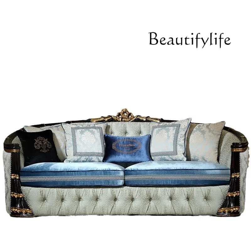 

New Chinese classical sofa fabric large apartment villa home living room luxury solid wood designer