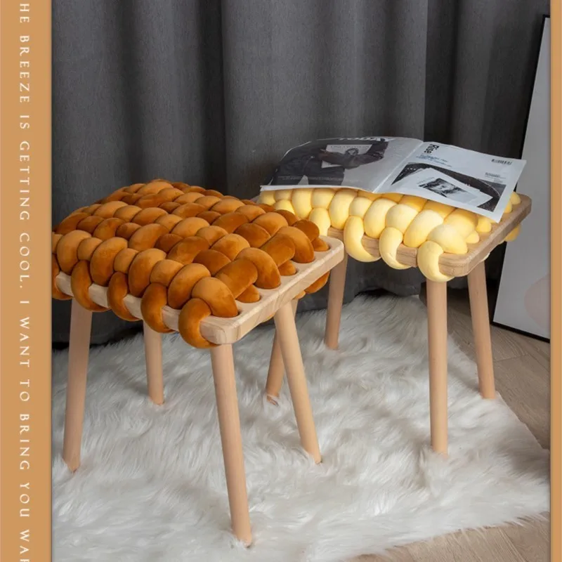 Modern Creative Light Luxury Design Solid Wood Hand Twists Stool Can Be Used For Bedroom Make Up Stool Sitting Room Dining Stool