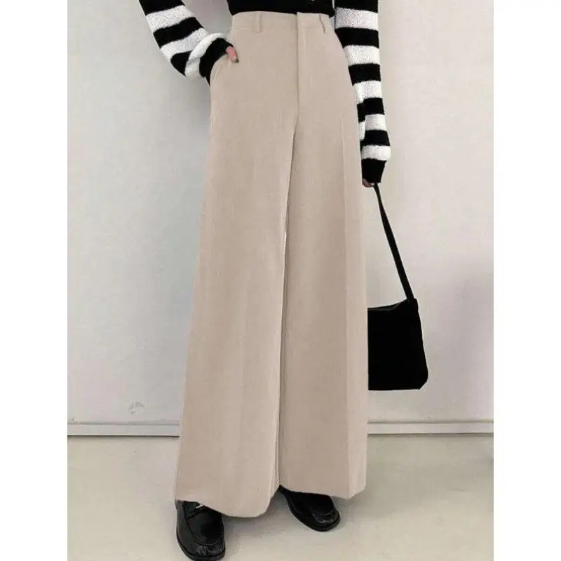 กางเกงขายาวทรงหลวมสำหรับผู้หญิง สีพื้น เรียบง่าย สวมใส่สบาย แฟชั่น ไซส์ใหญ่