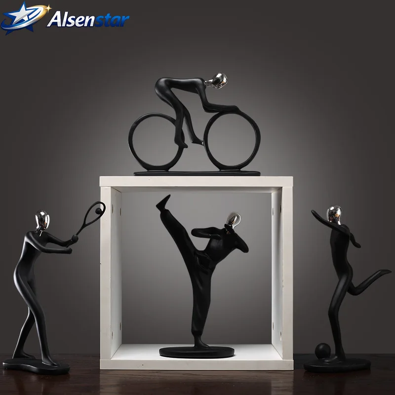 Black Modern Abstract Resin Bicycler Cyclist Ornaments Statue Athlete Figurine Tennis Art Office Room Miniatures Decor