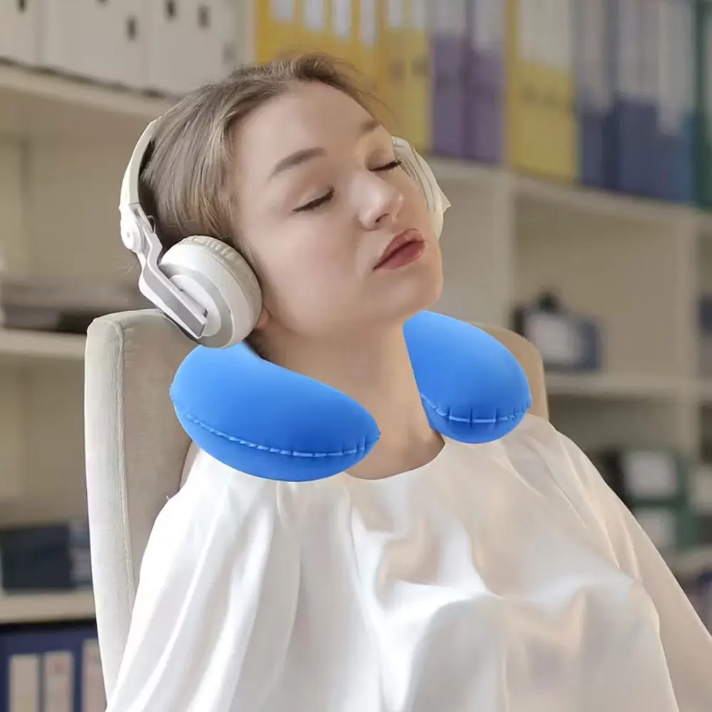 A Pair of Inflatable U-Shaped Cushions, Including a Travel Neck Pillow and a Nap Pillow, Are Designed to Be Portable, Lightweight, and Easy to Fold, Making Them Ideal for Travel, Office Environments, and Quick Naps