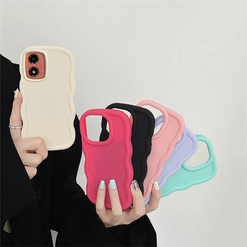 E 40 E 30 Solid Color Wavy Shape Silicone Phone Case For Motorola Moto E30 E22S Edge 40Neo G22 G34 G52 G60S G23 G04S G82 Cover