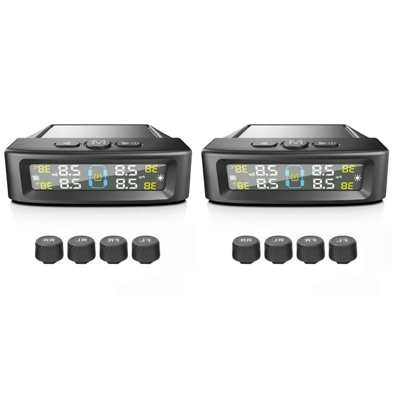 2X Car External Tire Pressure Sensors Solar Power TPMS Tire Pressure Monitoring System Tire Alarm Digital Display-N25R