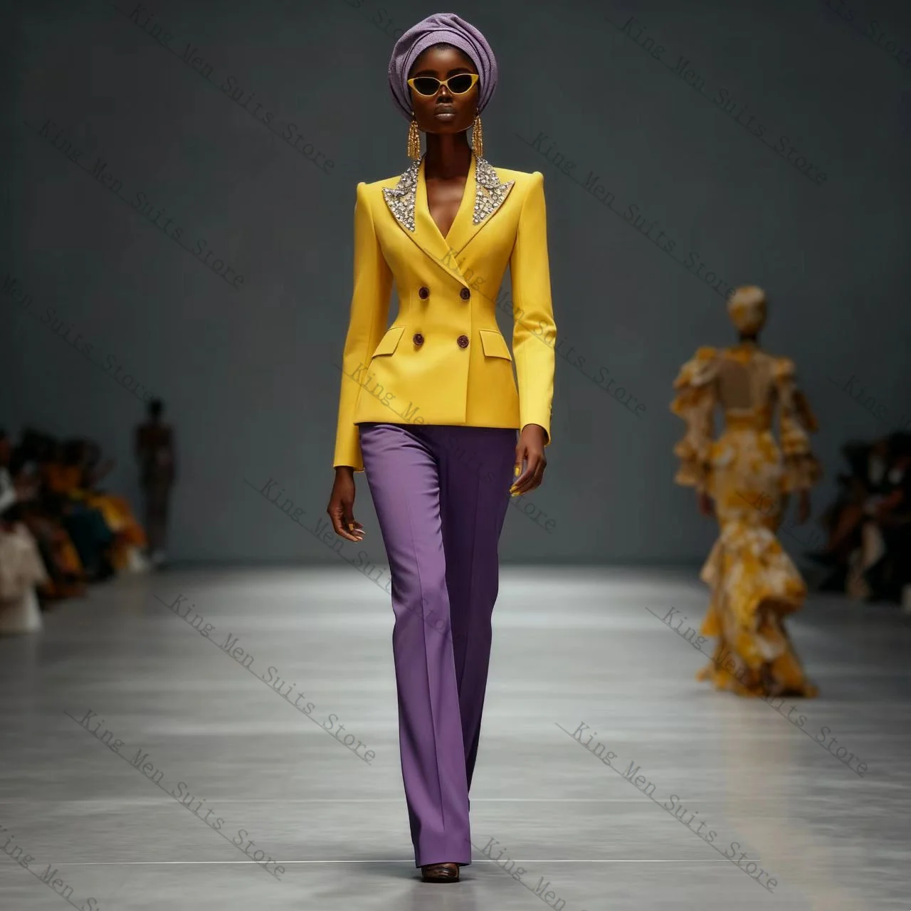 Cristalli di lusso Abito da donna Set 2 pezzi Perle Blazer + Pantaloni Pantaloni Cotone Personalizzato Formale Ospite Smoking Cappotto Giacca