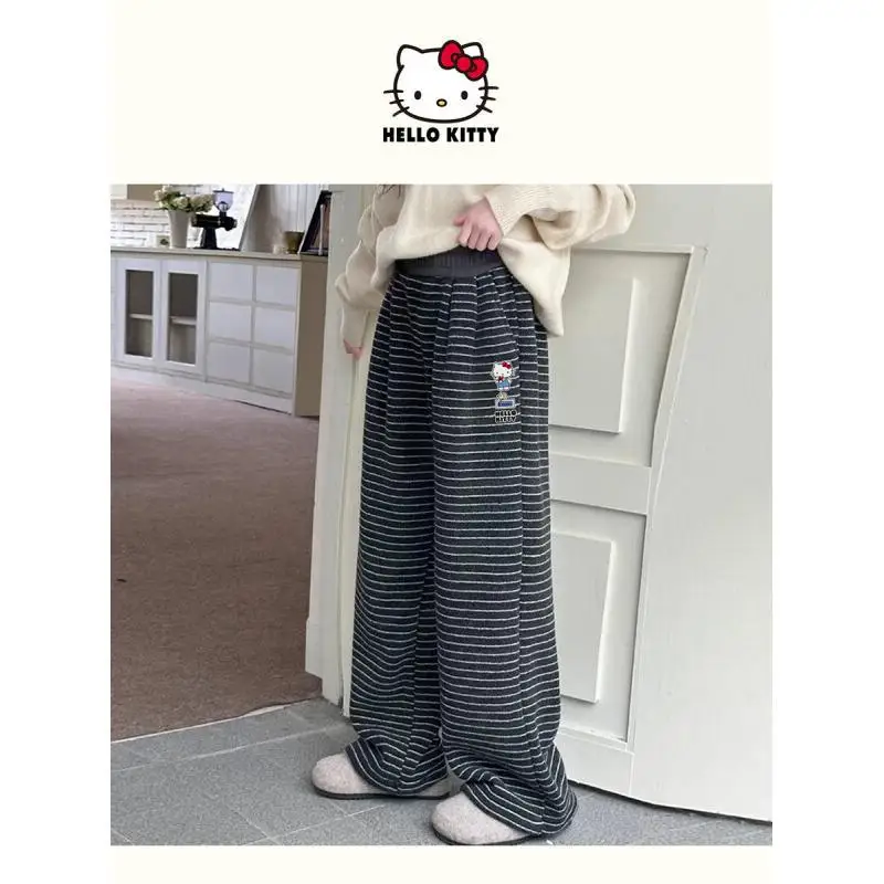 

Sanrio Hello Kitty Childrens Winter Fleece Pants Striped Lining Middle Large Kids Casual Pants Thick Warm Comfortable New 2025