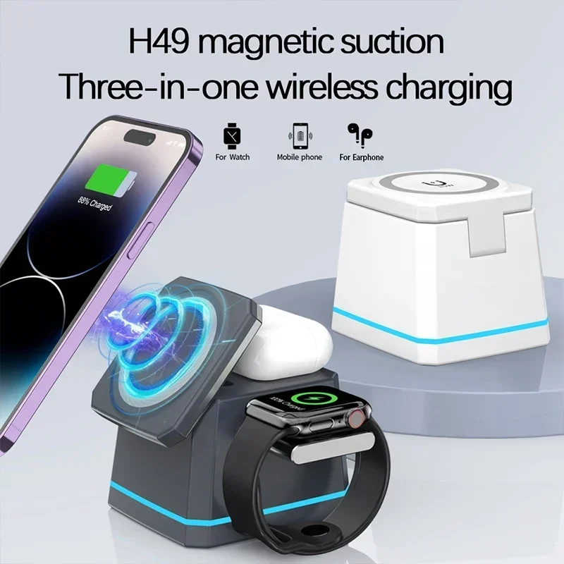 3 in 1 Magnetic Wireless Charger Stand For iPhone 15 14 13 12 Pro Max Airpods Pro Apple Watch 9 8 7 6 15W Fast Charging Station