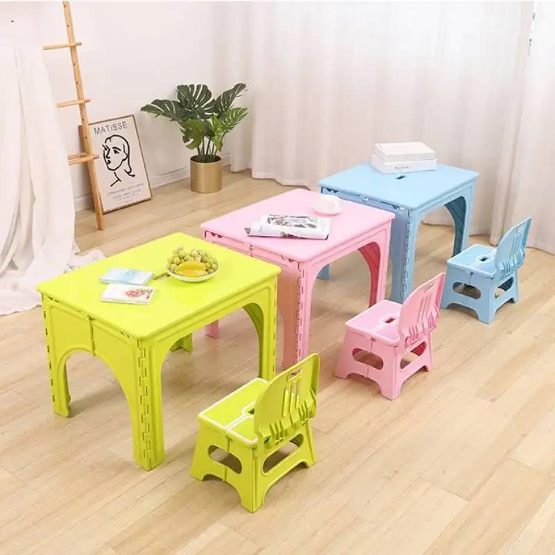 2022 New Baby Folding Dining Table Chair Set Children Household Plastic  Writing Desk Outdoor Portable Tables игровое кресло