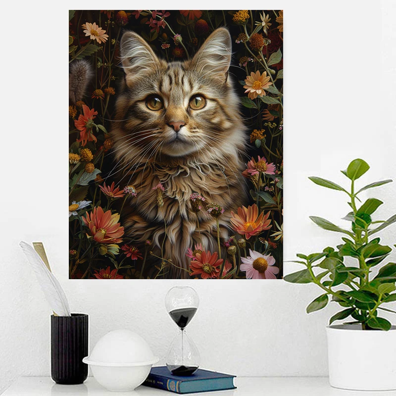 YIJIE Paint By Numbers Daisy And Cat Animal DIY HandPainted Oil Painting Canvas Colouring Unique Surprise Gift Home Decorate