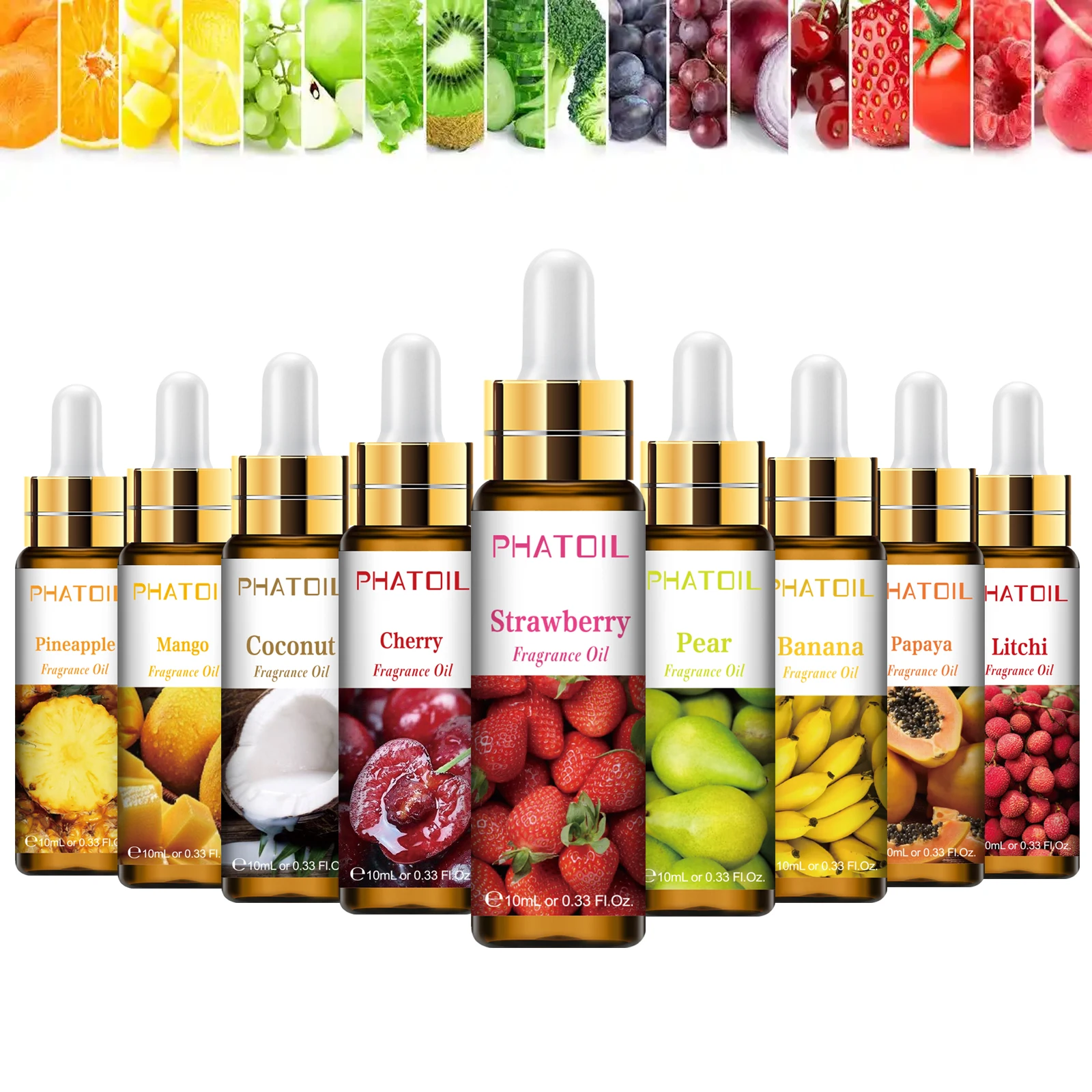 PHATOIL 10ml Olejek Zapachowy Słodkie Owoce do Aromaterapii DIY Świece Wiśnia Jabłko Truskawka Mango Kokos Olejki Zapachowe 1/3/9 szt.
