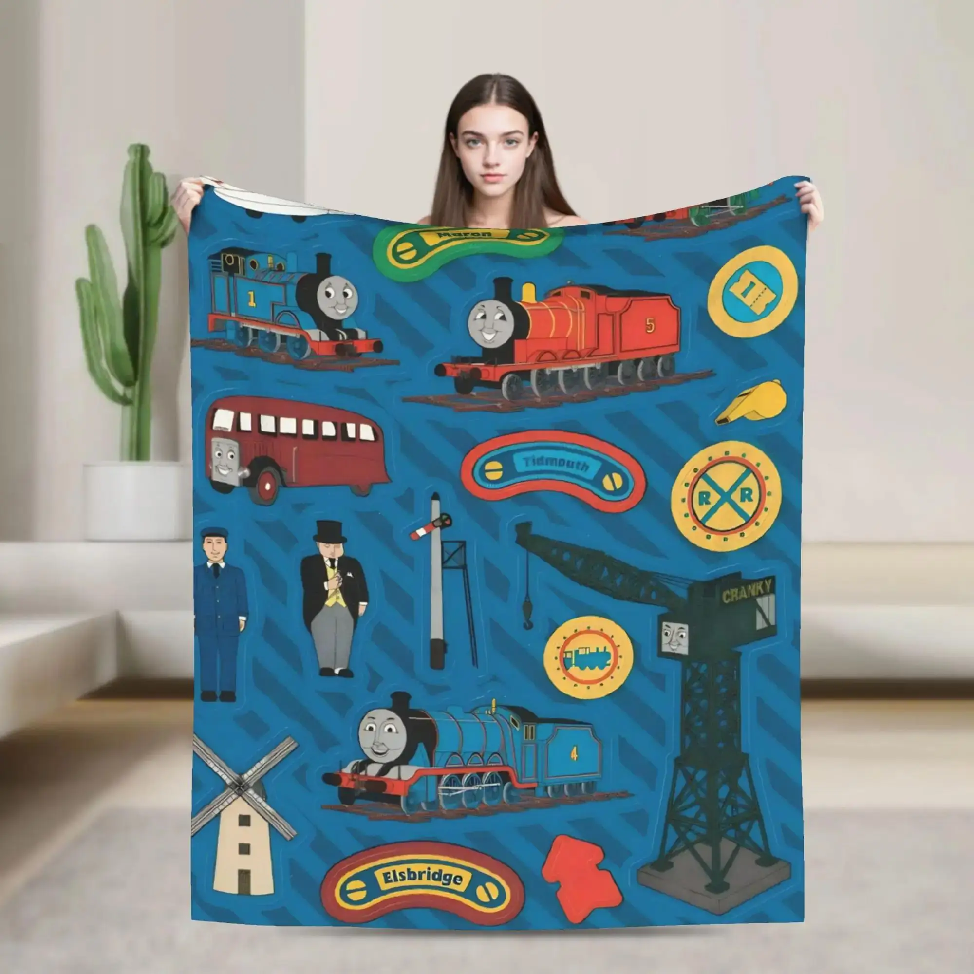 

TThomas The Train Friends Quality Soft Throw Blanket for Autumn Camping Home Decor Novelty Bedspread