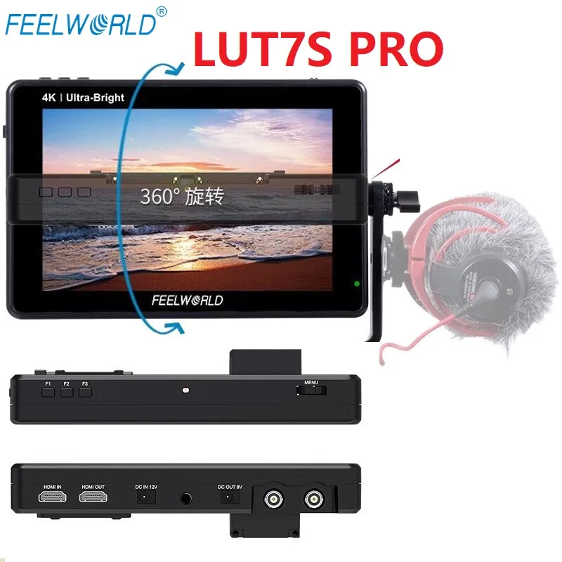 FEELWORLD LUT7S PRO 7 Inch 2200nits 3D LUT Touch Screen DSLR Camera Field Director AC Monitor 4K HDMI 3G-SDI Input Output