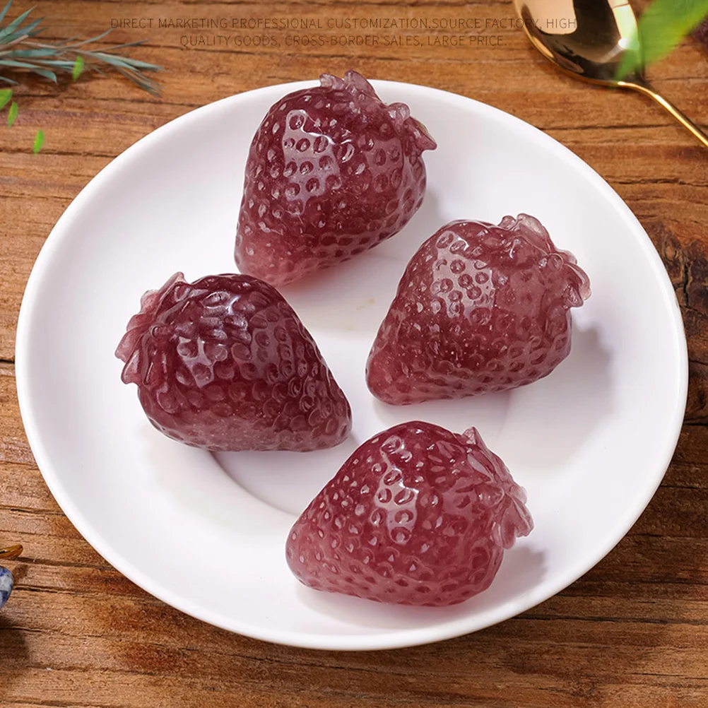 Crystal Stone Strawberry Decorative Sculpture Compact Tabletop Ornament Elegant Lightweight Stable Home Kitchen Decor