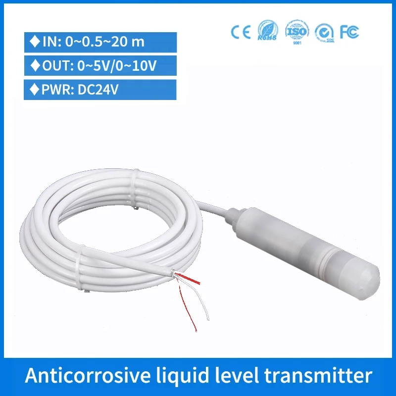 0-10V 0-5V Submersible PTFE Level Sensor IP68 Ceramic Core Chemicals Acid-base Waste Water Anti-corrosive Level Transmitter