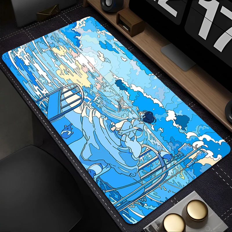 

Mouse Pad Kawaii Blue Desk Mouse Mat Office PC Gaming Mousepad Non-Slip Rubber Laptop Accessories Underwater World Keyboard Pad