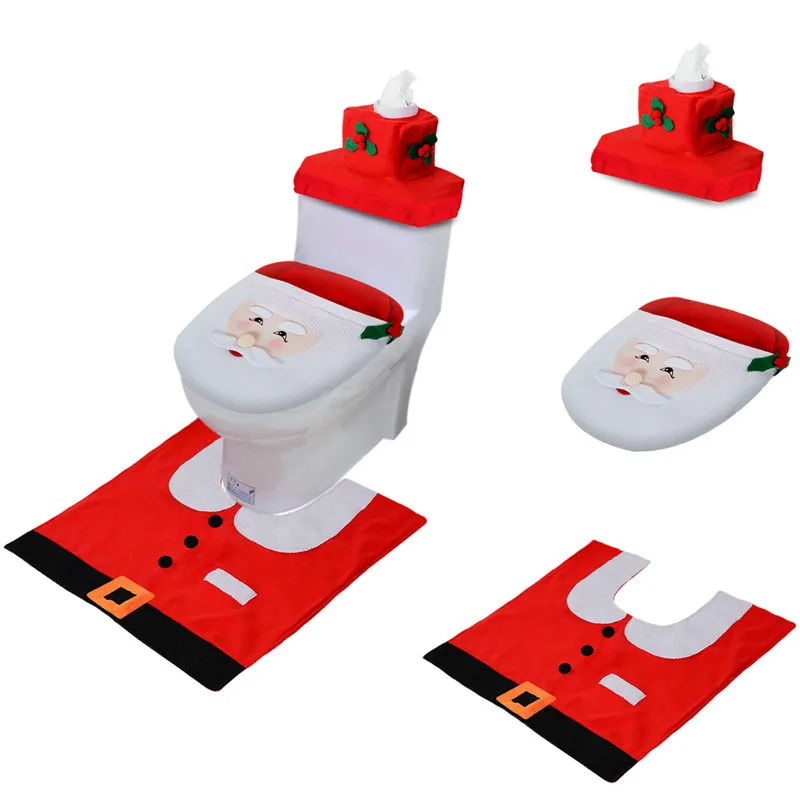 3Pcs/Set Christmas Toilet Seat Covers Set Cute Santa Claus Bathroom Mat For Xmas Ornaments Decor Home New Year Navidad Gifts