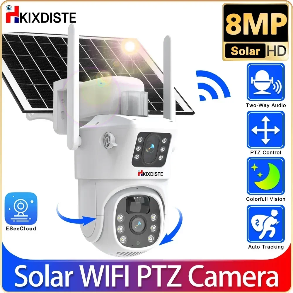 

Solar Cam WIFI Dual Lens 8MP HD Wireless Security CCTV Waterproof Night Vision PIR Human Detect PTZ Home Surveillance Cameras