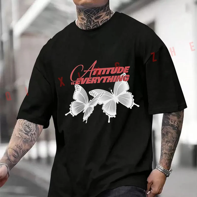

Butterflies And Typography Design Motorcycle T-shirt Men And Women Cotton Casual Tshirt Short-sleeve O-neck Tops