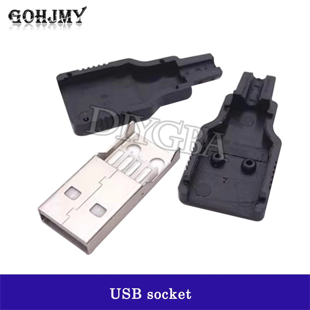 5set Type A male/female USB 4 Pin Plug Socket Connector With Black Plastic Cover New