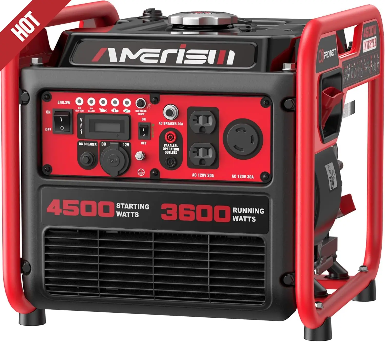

Portable 4500W Gas-Powered Inverter Generator with CO Sensor, Lightweight, Quiet, and EPA-Compliant for Home, Emergency Backup
